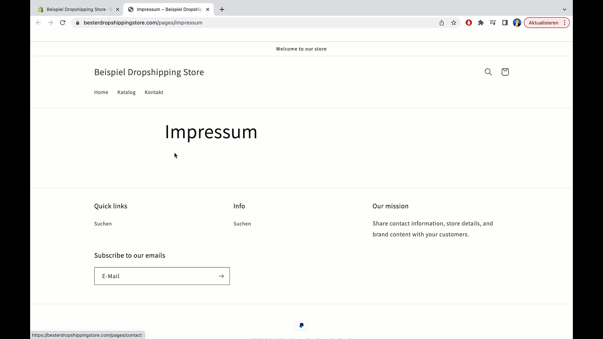 E-handelskurs: Lägg till Impressum, villkor och integritetspolicy i Shopify