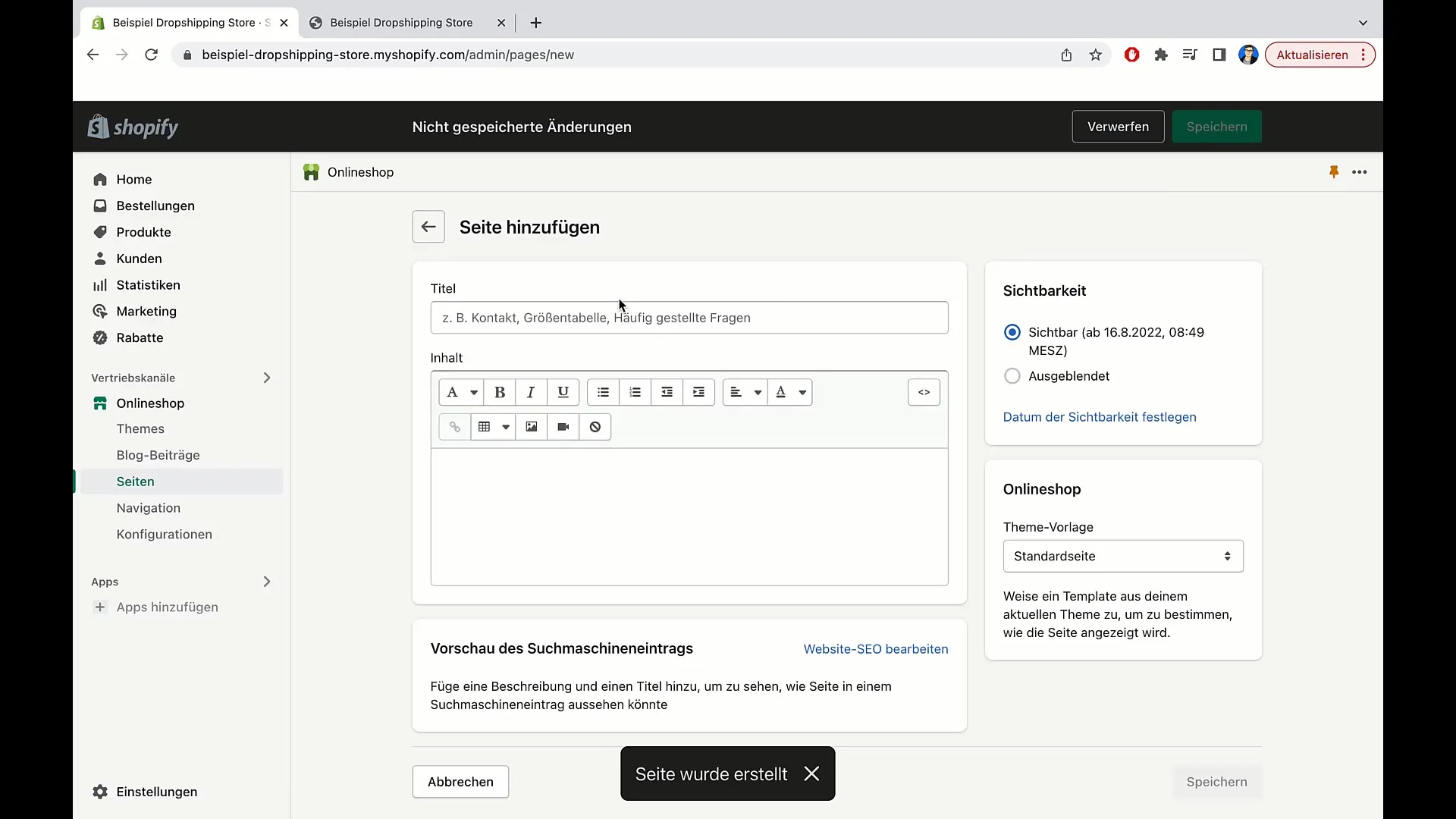 E-handelskurs: Lägg till Impressum, AGB och integritetspolicy i Shopify