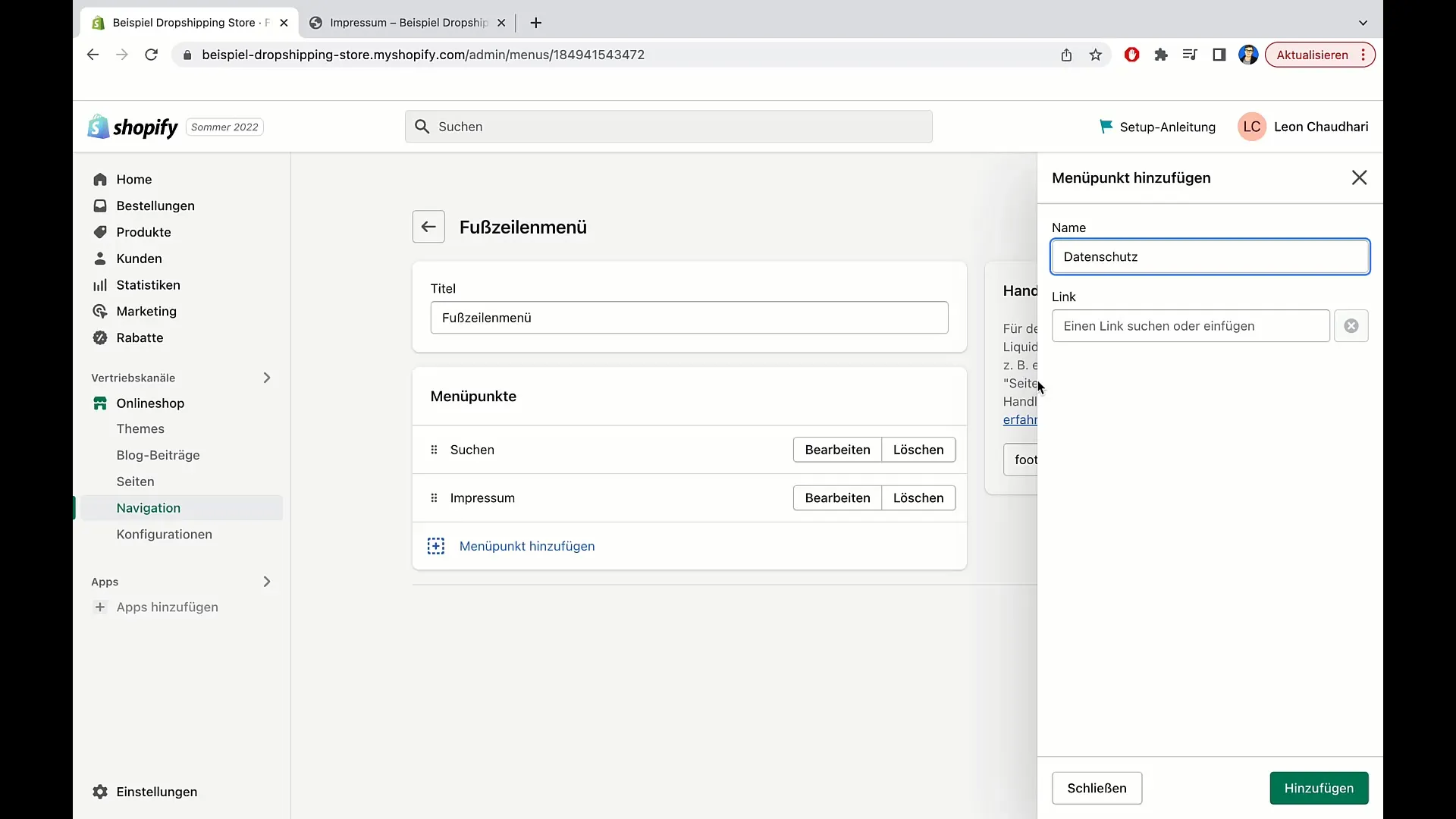 E-handelskurs: Lägg till Impressum, AGB och dataskyddsdeklaration i Shopify
