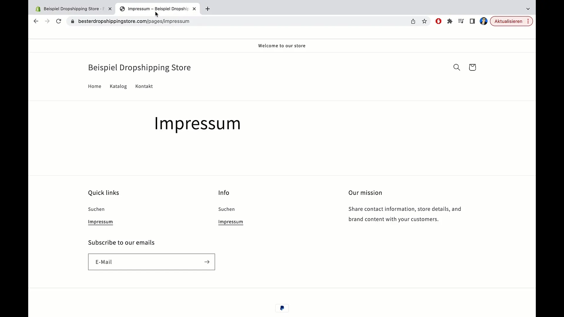 E-handelskurs: Lägg till Impressum, Allmänna villkor och integritetspolicy i Shopify