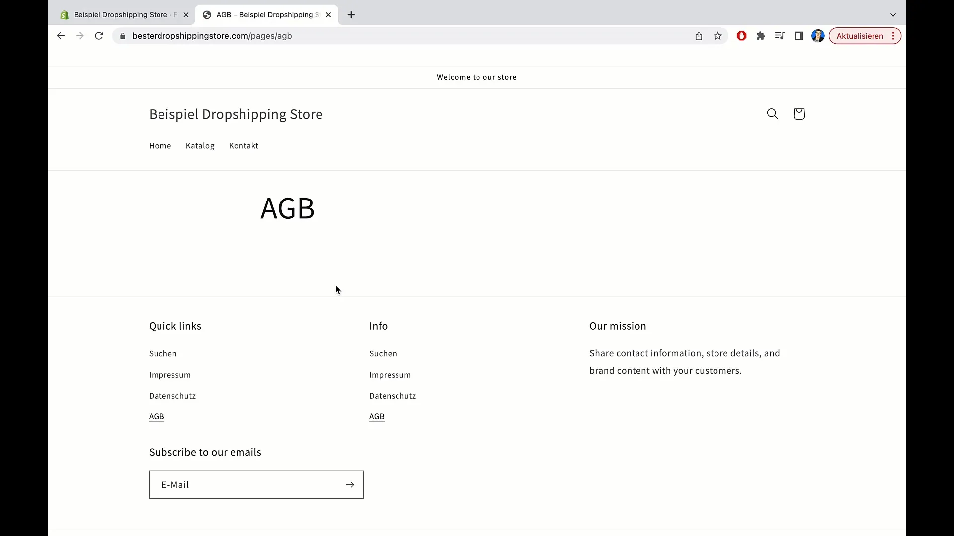 E-handelskurs: Lägg till Impressum, villkor och integritetspolicy på Shopify