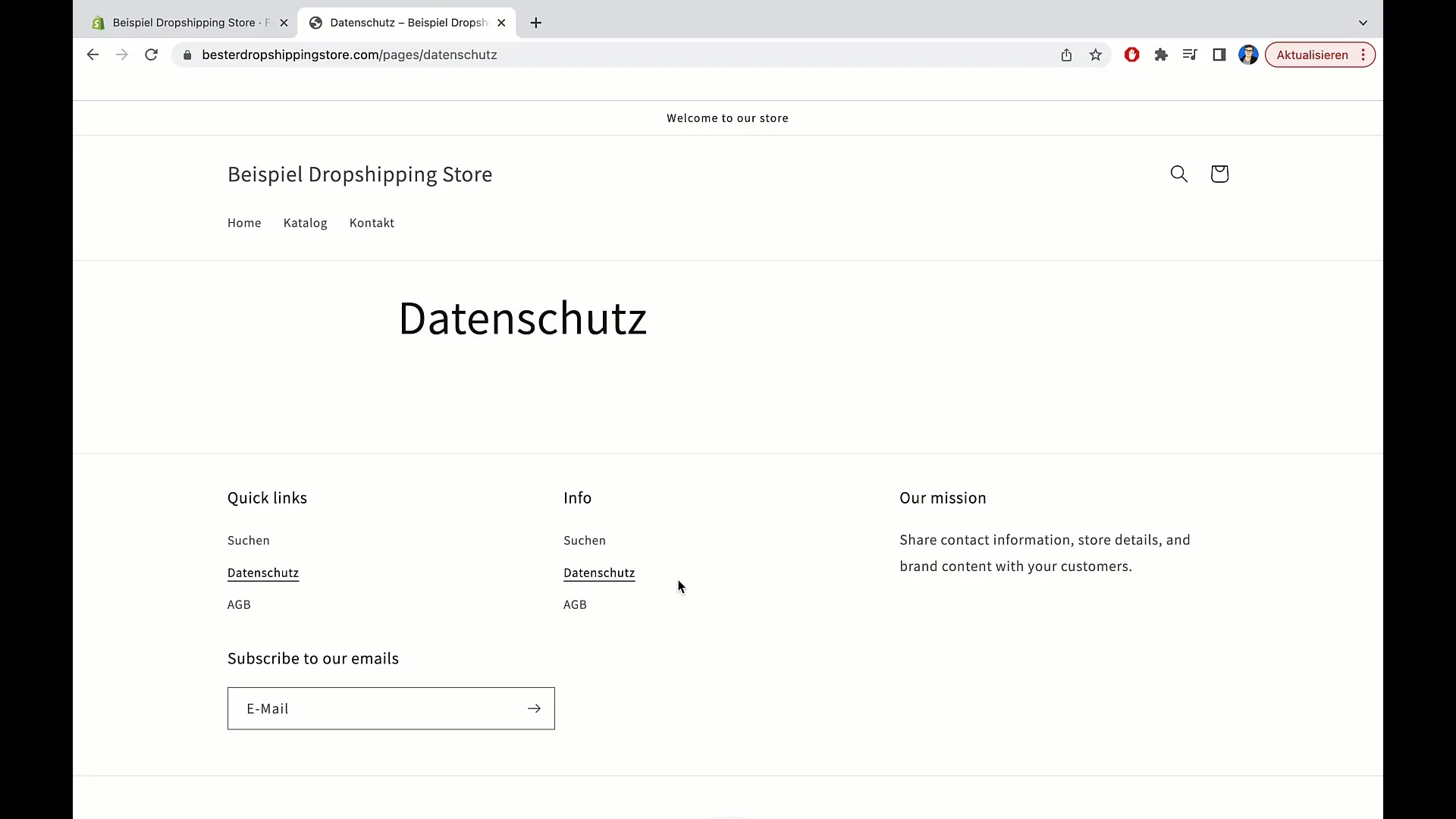 E-handelskurs: Lägg till Impressum, AGB och dataskyddspolicy i Shopify