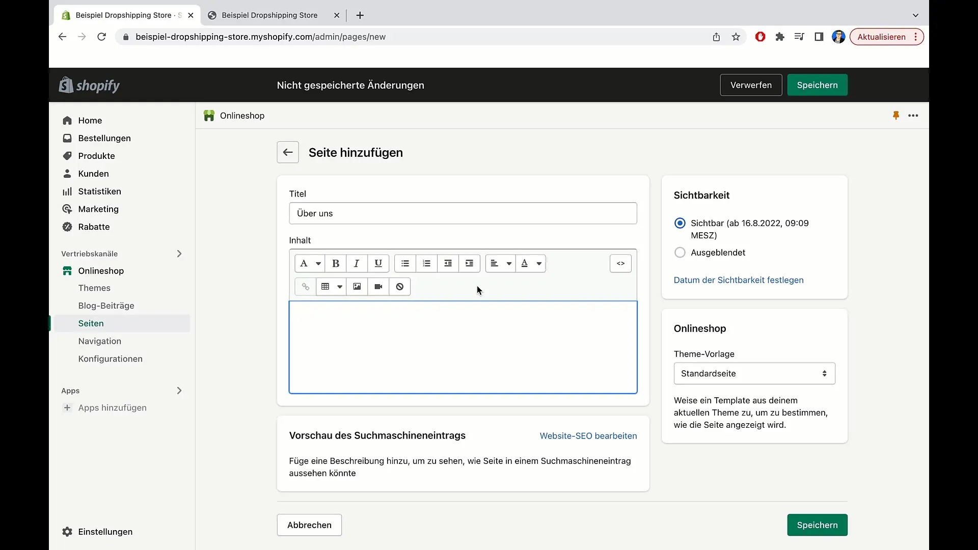Instruktioner för att anpassa huvudmenyn i Shopify