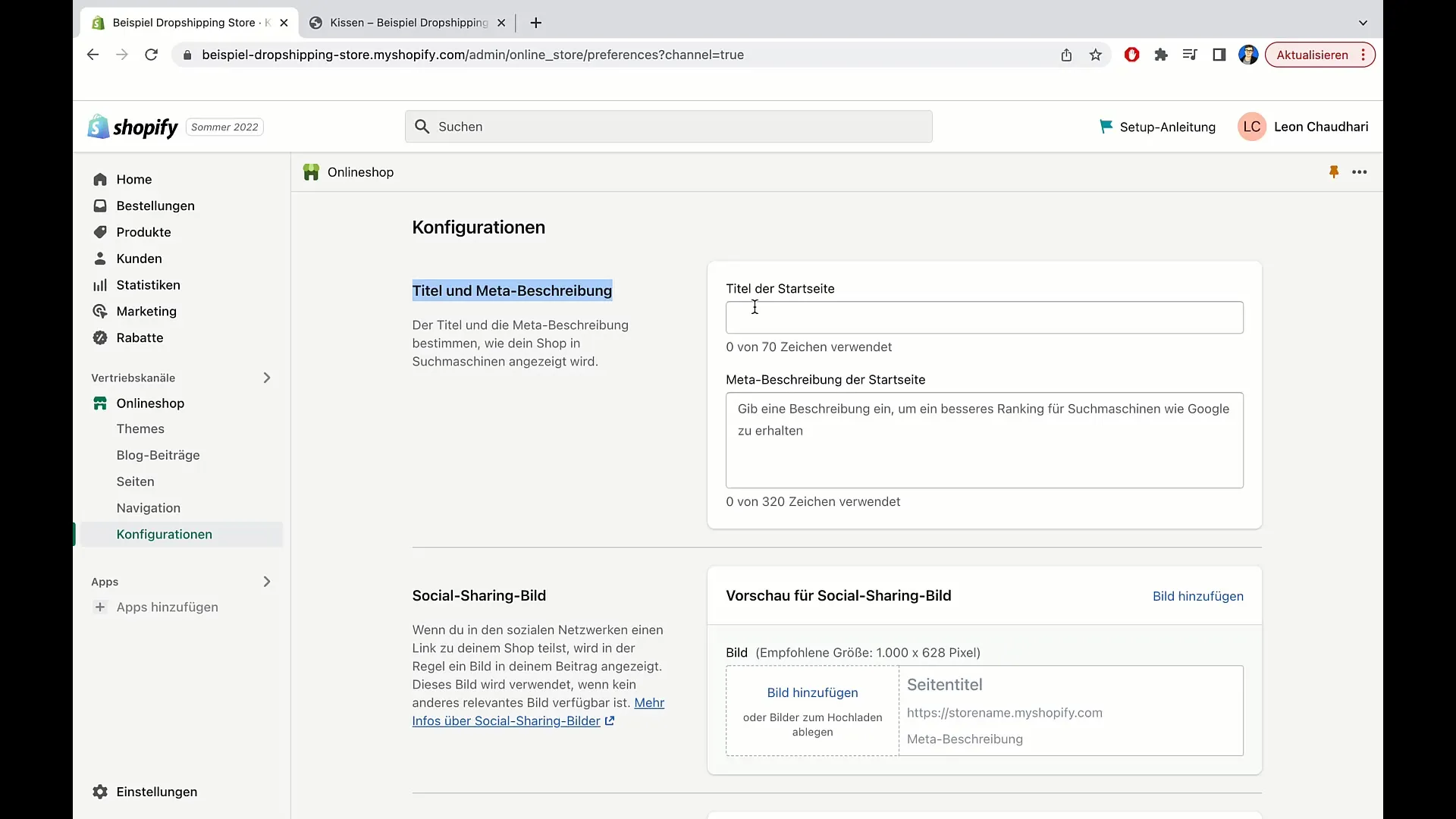 E-handelskurs: Redigera konfigurationer i Shopify