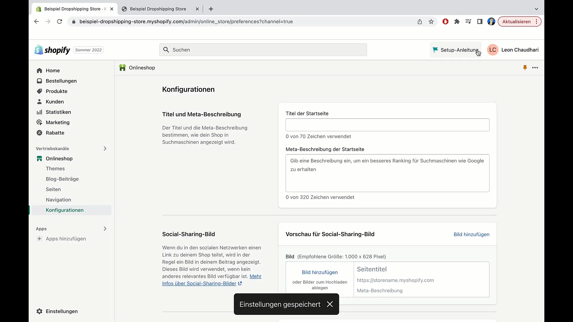 E-handelskurs: Redigera konfigurationer i Shopify