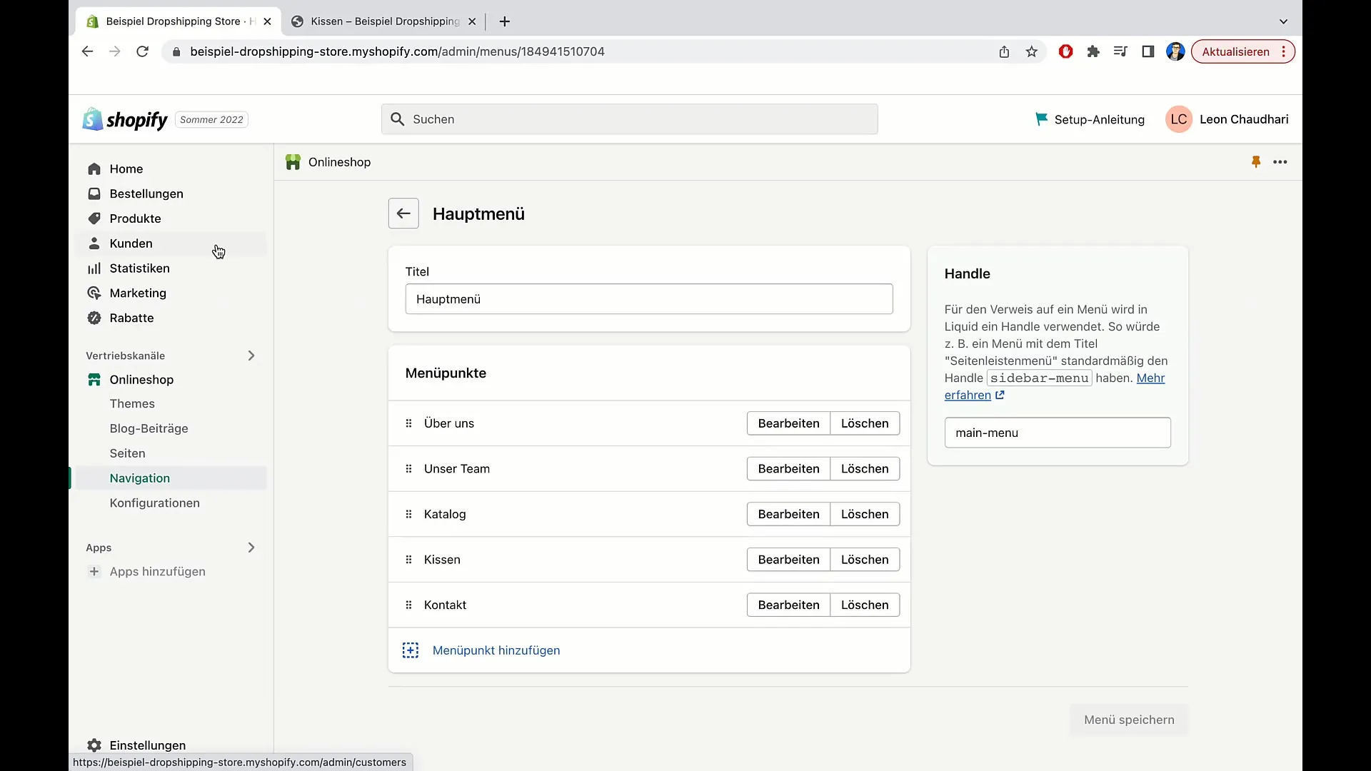 E-handelskurs: Redigera konfigurationer i Shopify