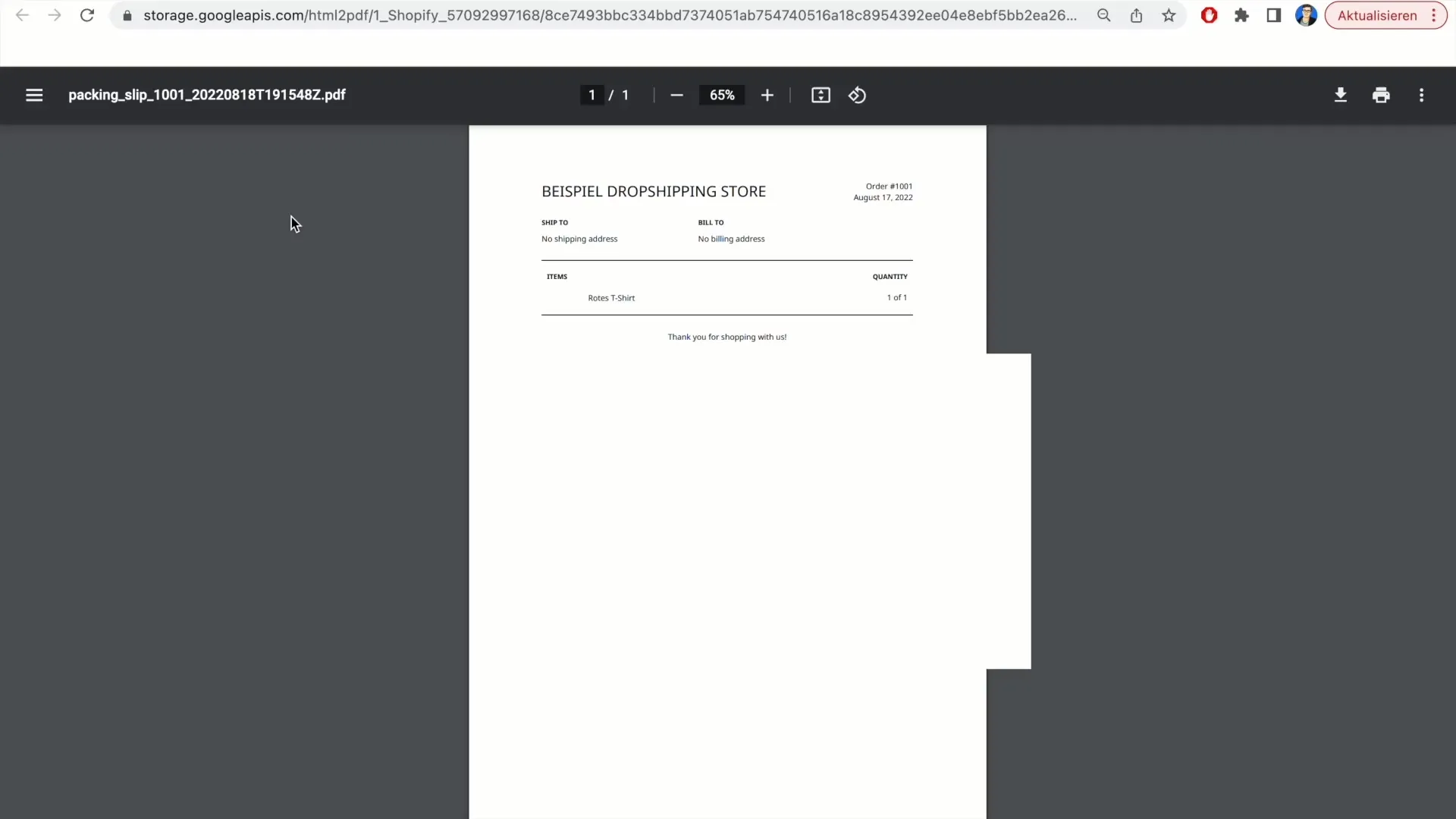 Utskrift av fraktsedel i Shopify