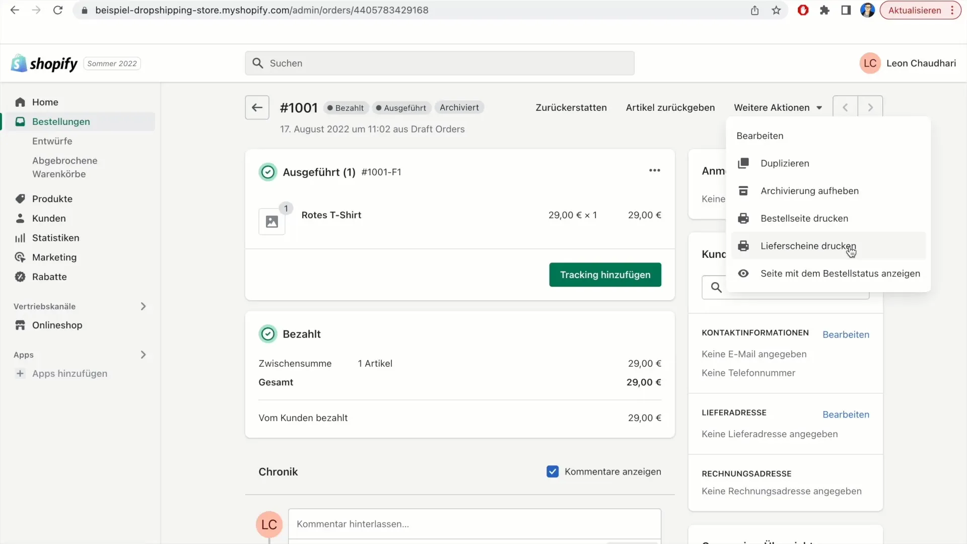 Skriv ut leveranssedeln i Shopify