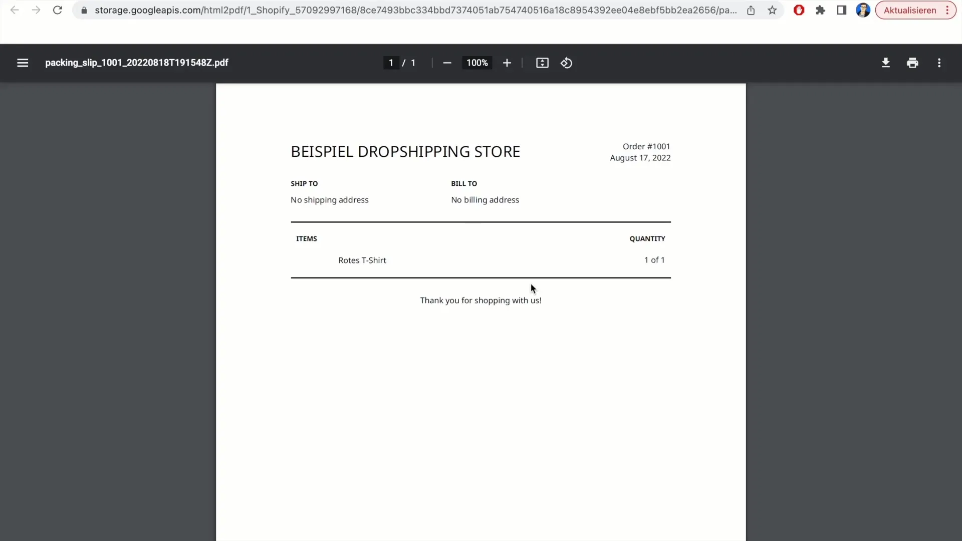 Skriv ut leveranssedel i Shopify