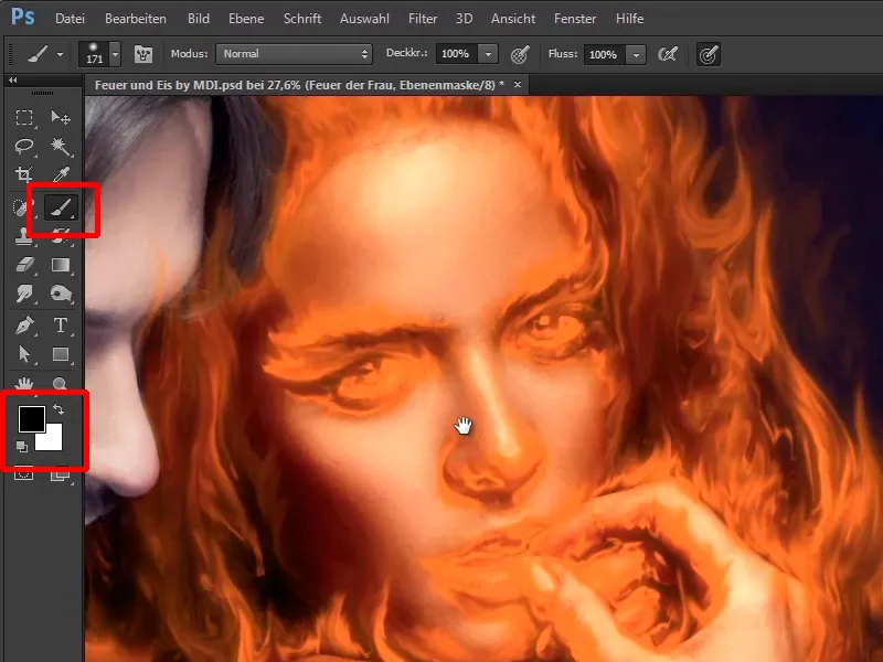 Photoshop composing - Fire and ice - Part 05: Making the fire glow