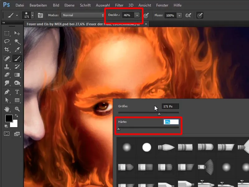 Photoshop composing - Fire and ice - Part 05: Making the fire glow