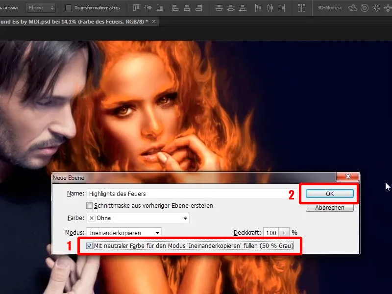 Photoshop composing - Fire and ice - Part 05: Making the fire glow