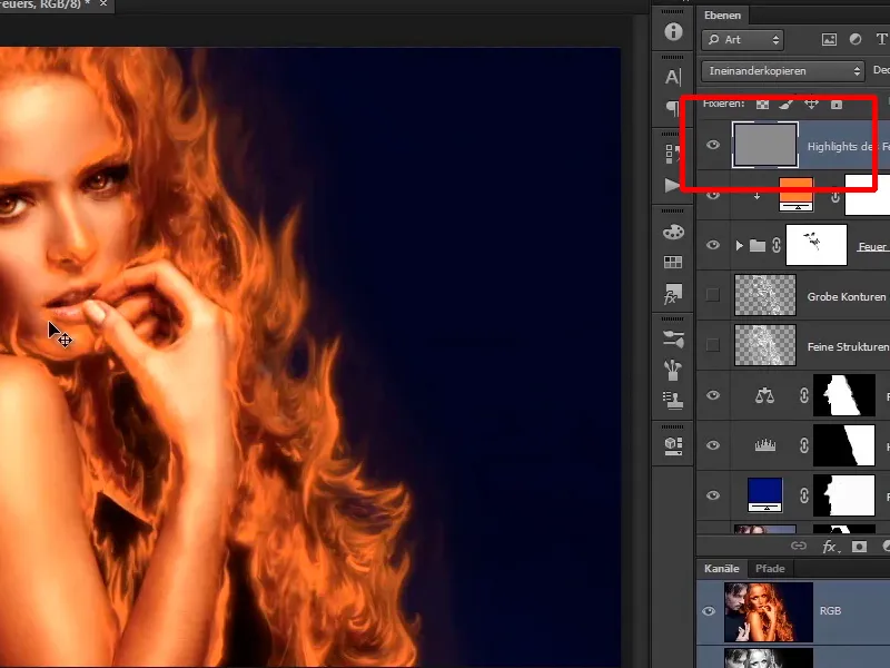 Photoshop komponavimas - Ugnis ir ledas - Dalis 05: Padaryti ugnį šviečiančią Photoshop kompozicija - ugnis ir ledas - dalis 05: Padaryti ugnį šviesiąją
