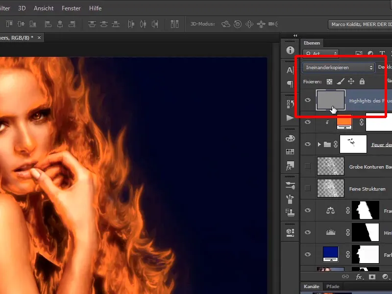 Photoshop composing - Fire and ice - Part 05: Making the fire glow