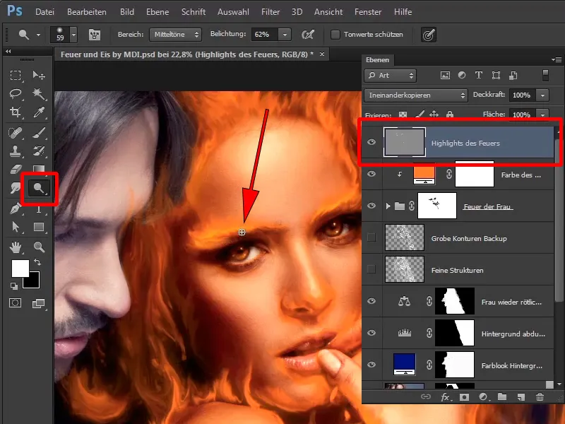Photoshop composing - Fire and ice - Part 05: Making the fire glow