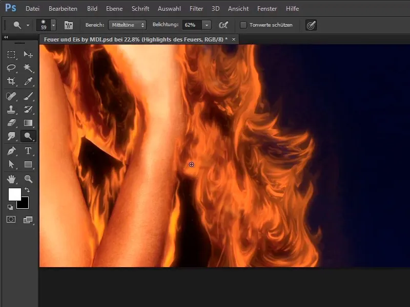 Photoshop composing - Fire and ice - Part 05: Making the fire glow