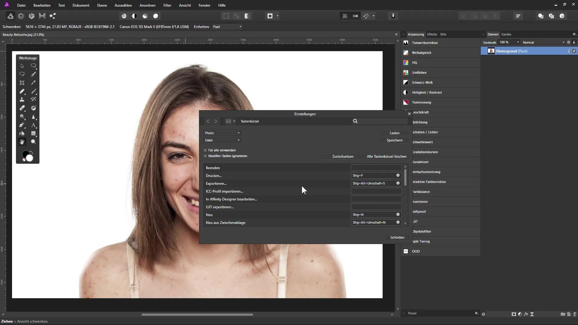 Voreinstellungen für die Beauty-Retusche in Affinity Photo