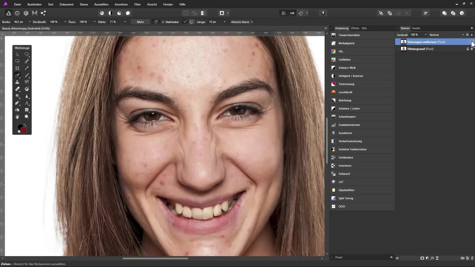 Hautunreinheiten effektiv in Affinity Photo entfernen