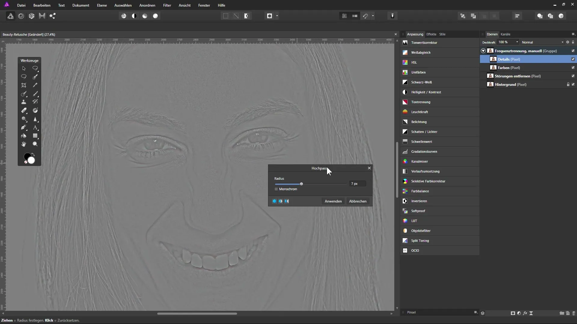Hautrettung mit Frequenztrennung in Affinity Photo Hautrettung mit Frequenztrennung in Affinity Photo