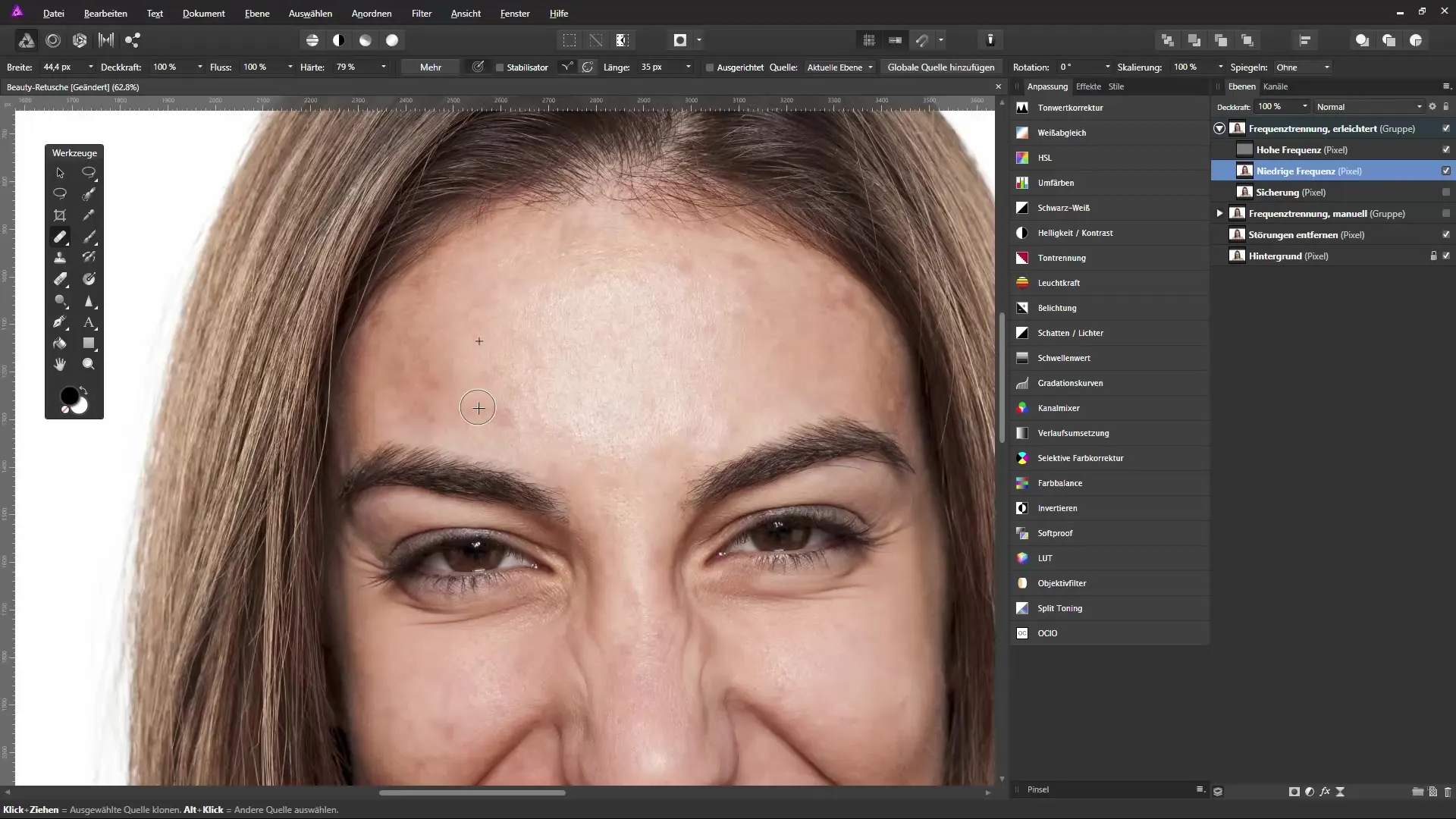 Hautrettung mit Frequenztrennung in Affinity Photo Hautrettung mit Frequenztrennung in Affinity Photo