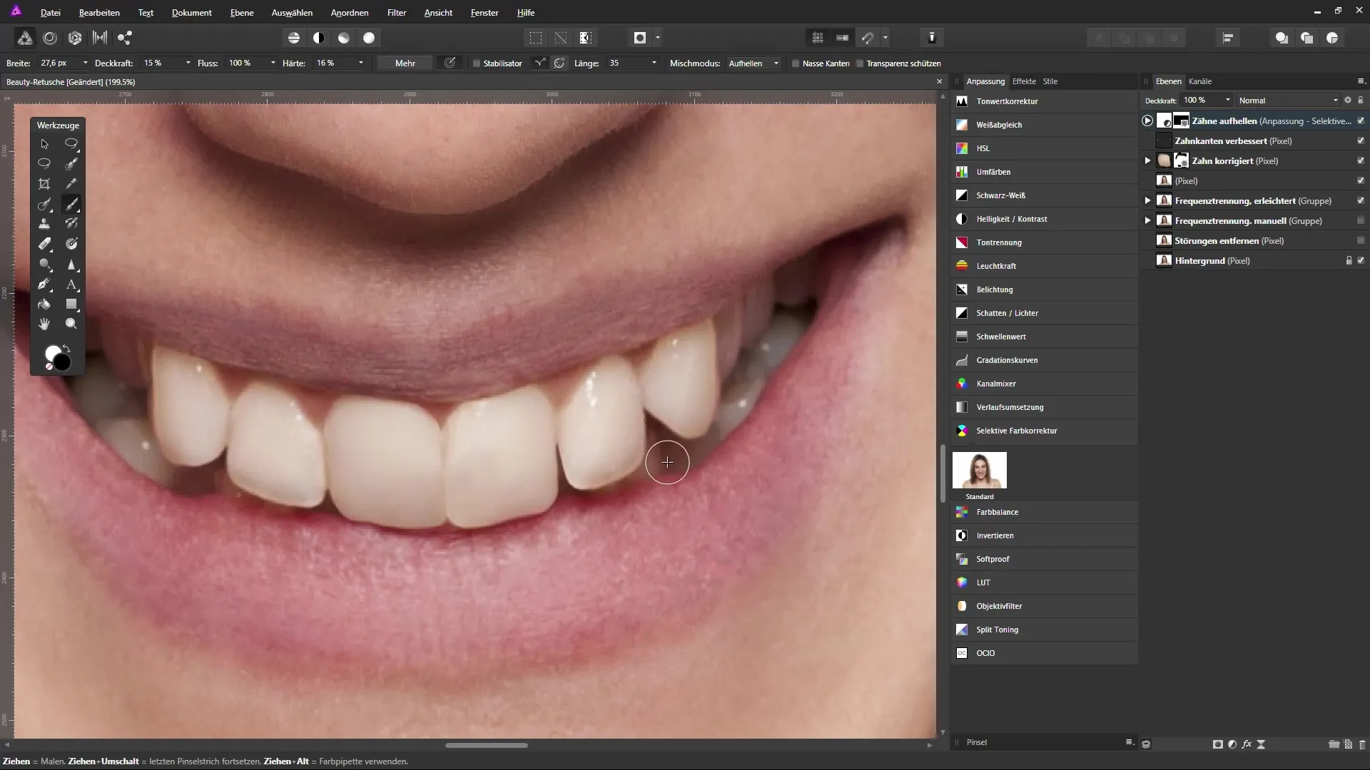 Zähne effektiv korrigieren und aufhellen in Affinity Photo