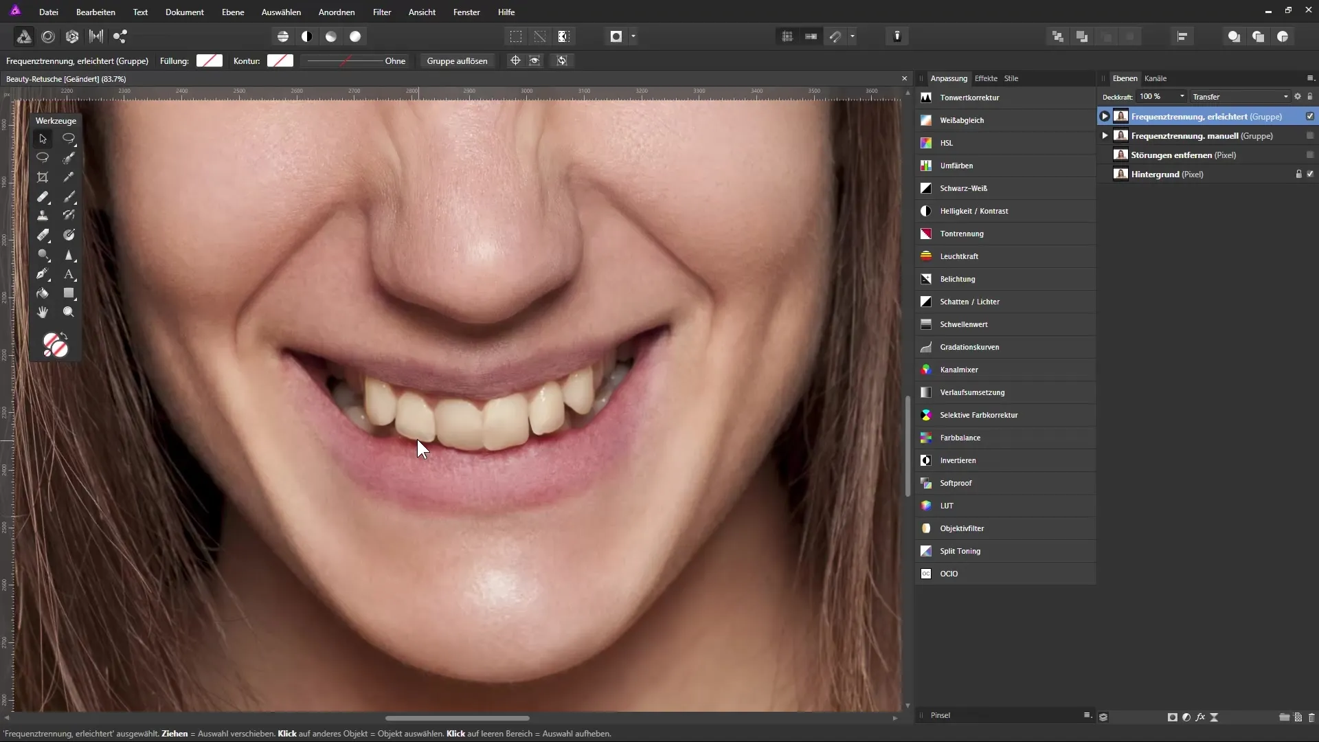 Zähne effektiv korrigieren und aufhellen in Affinity Photo