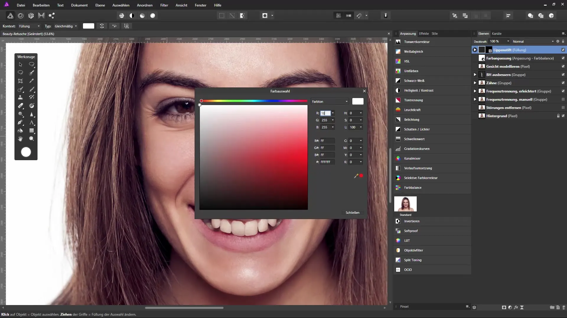 Farb- und Make-up-Anpassungen in Affinity Photo Farb- und Make-up-Anpassungen in Affinity Photo