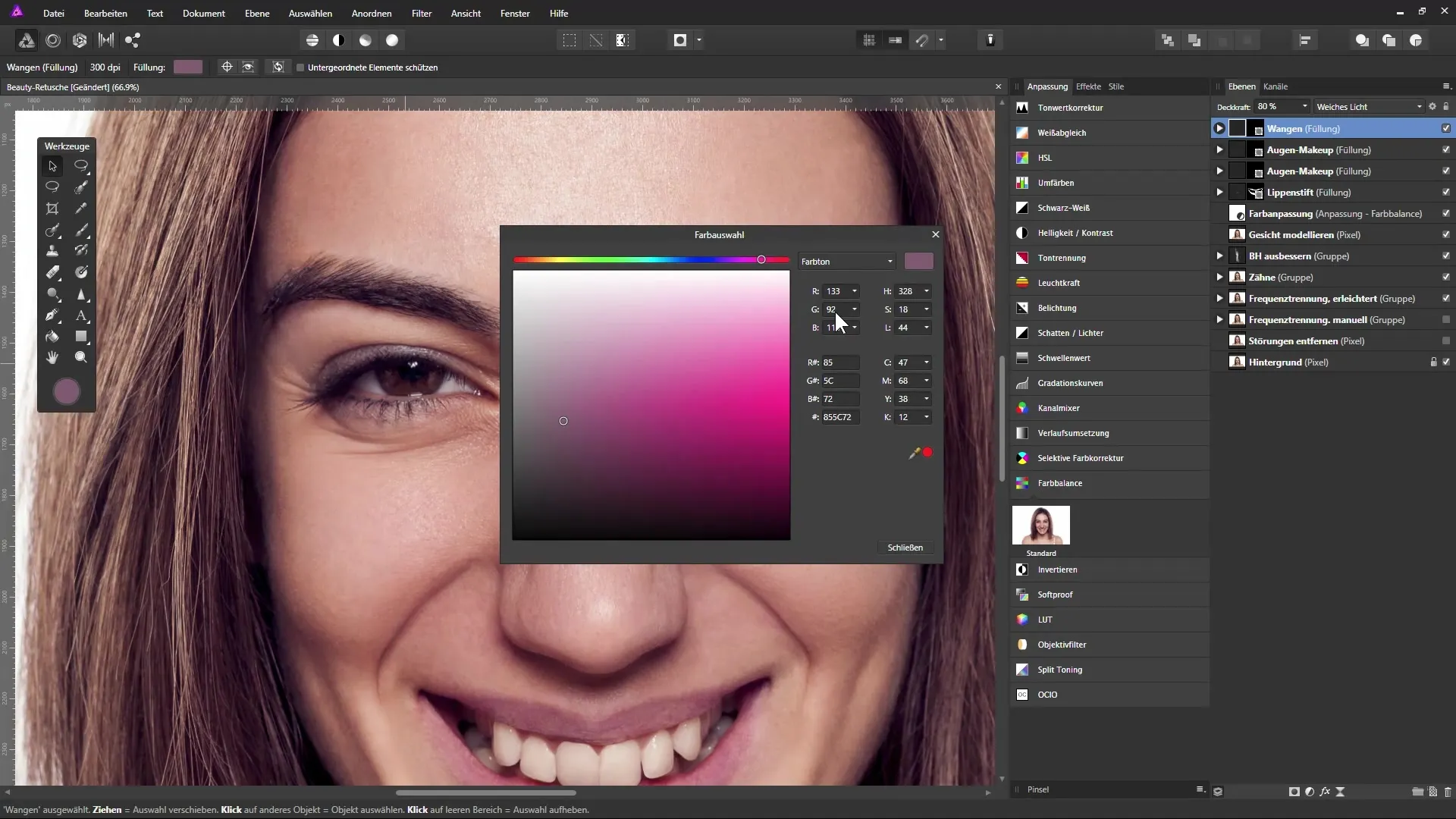 Farb- und Make-up-Anpassungen in Affinity Photo Farb- und Make-up-Anpassungen in Affinity Photo