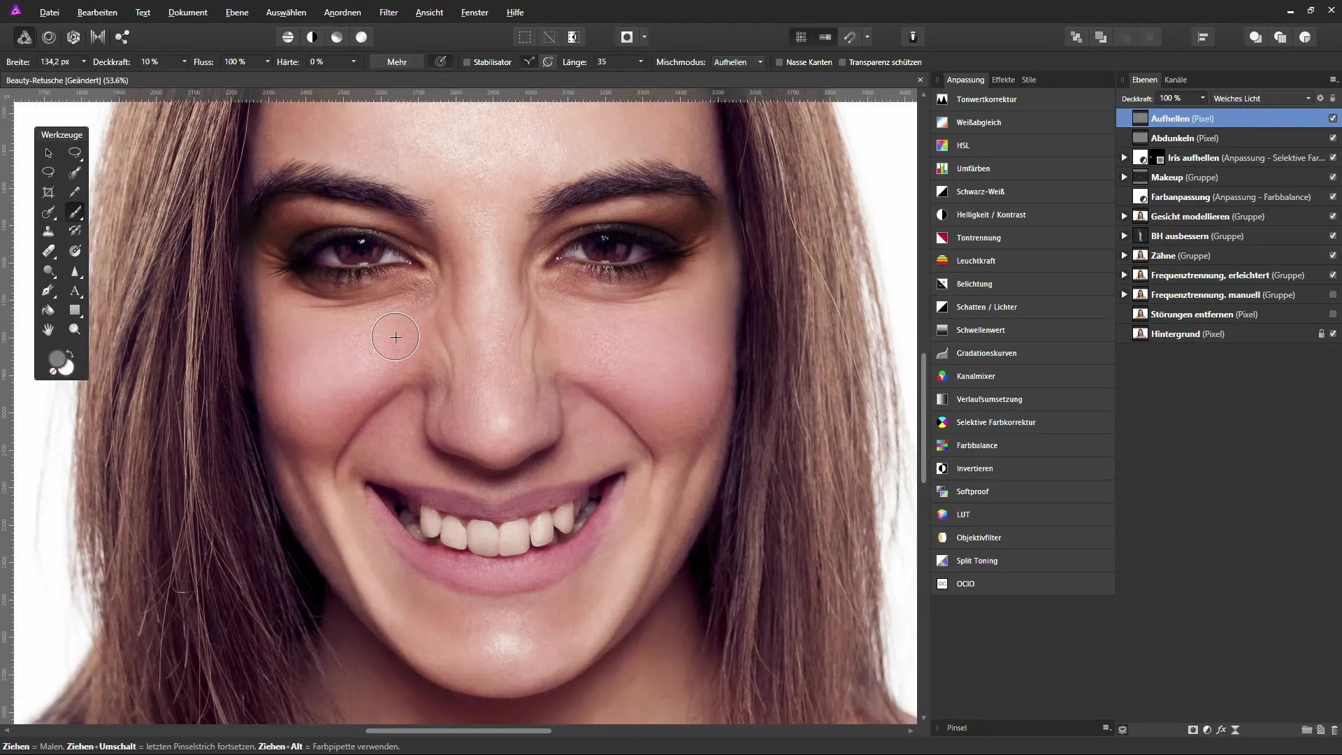 Aufhellen und Abdunkeln für plastische Bilder in Affinity Photo