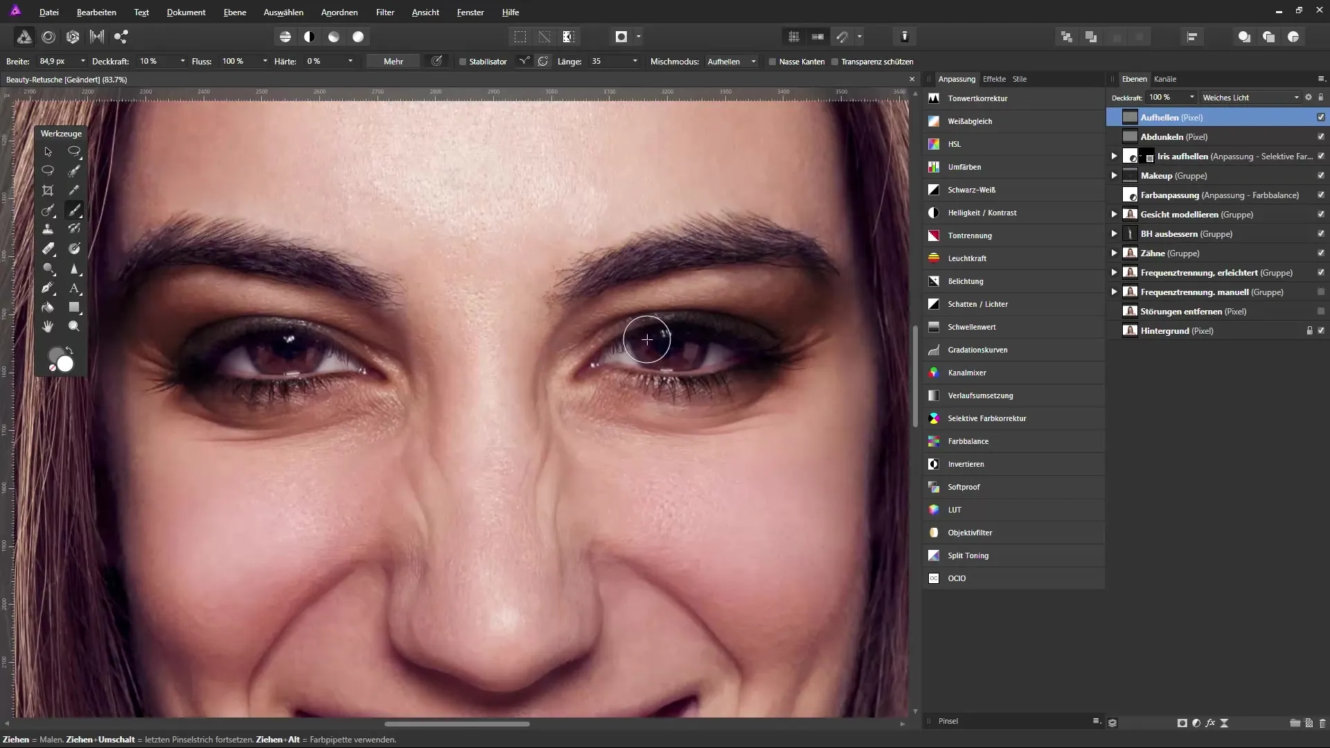 Aufhellen und Abdunkeln für plastische Bilder in Affinity Photo