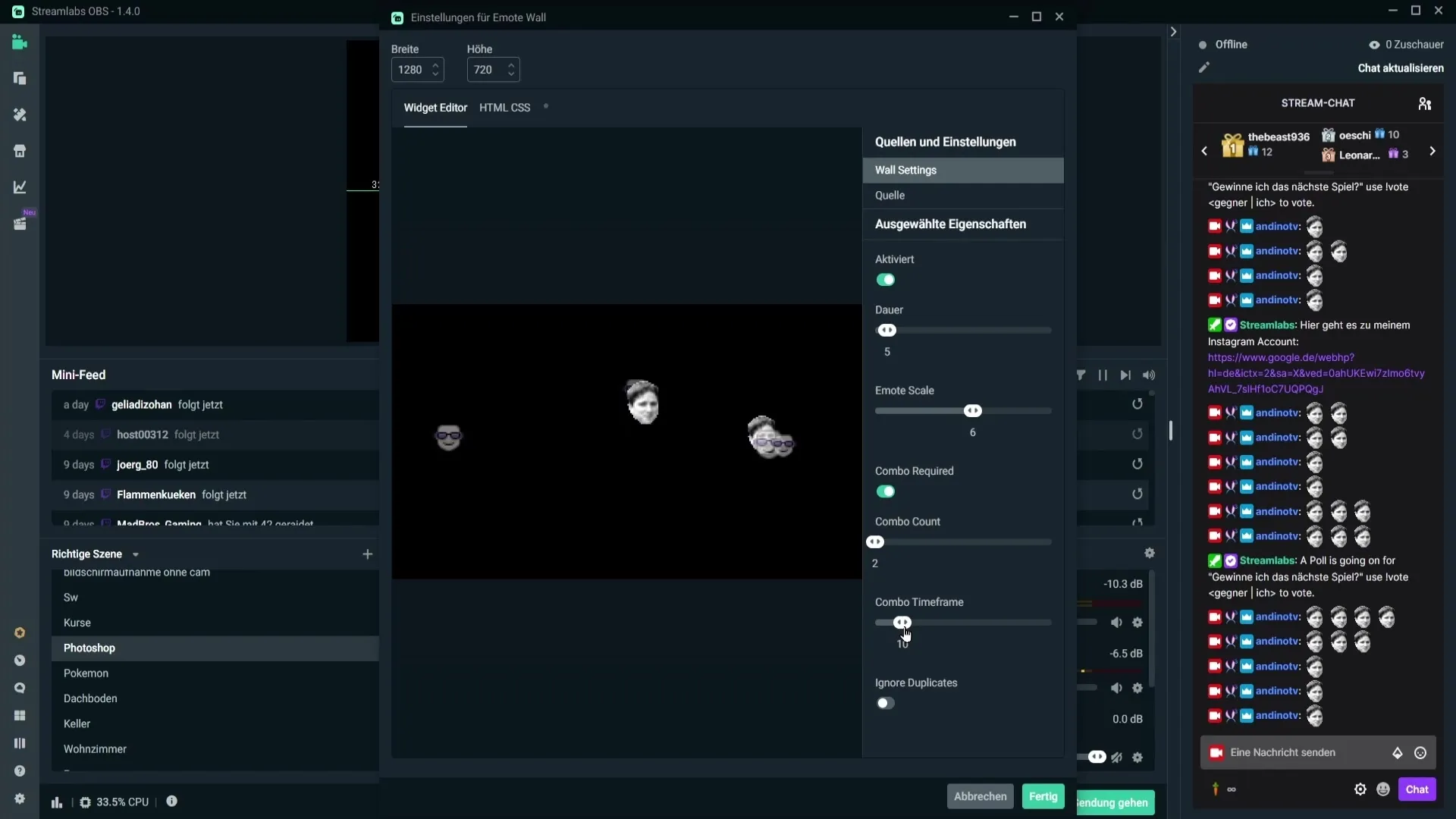 Configurar eficazmente el Emote Wall en Streamlabs OBS