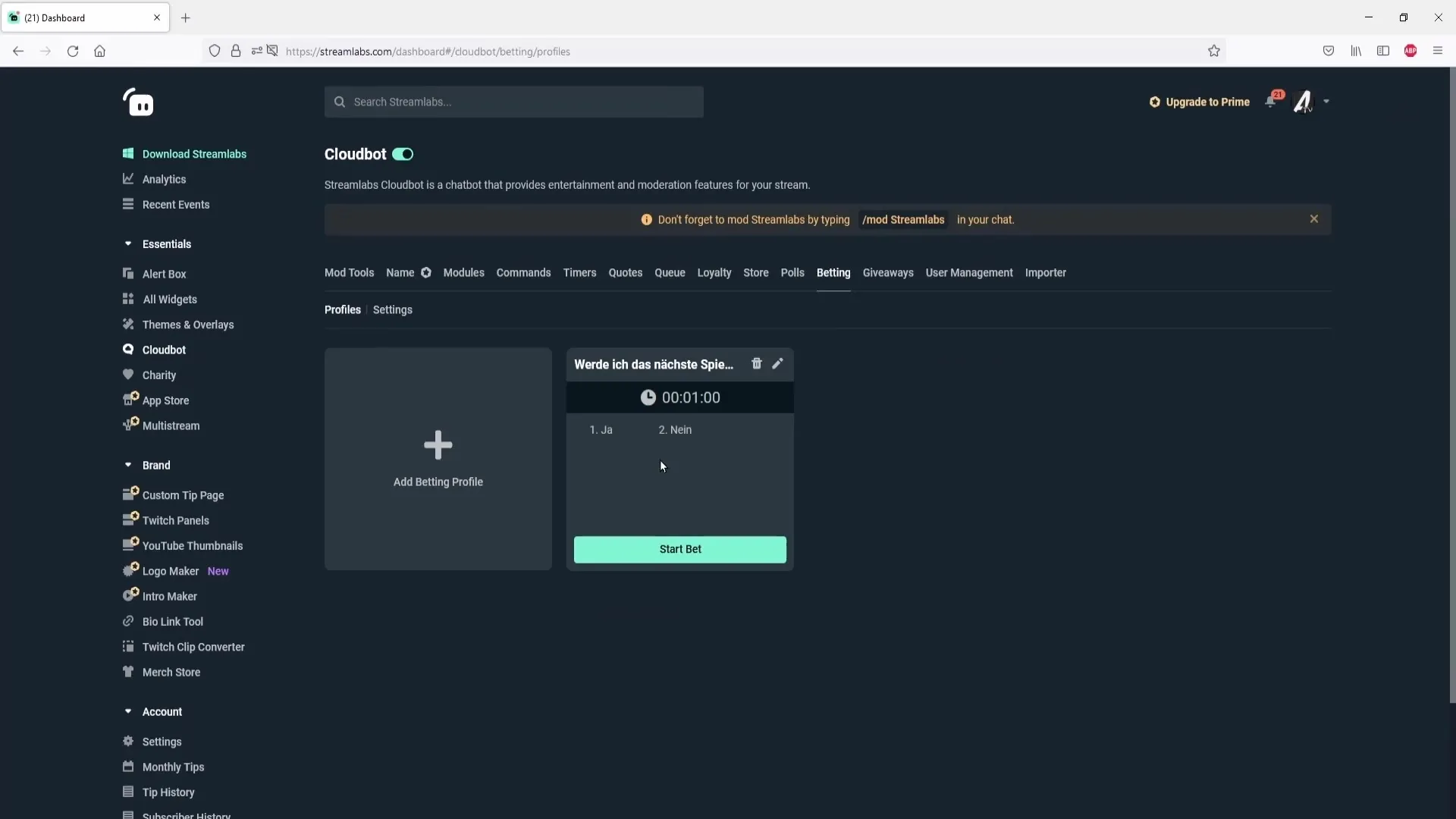 Configurar apuestas en Streamlabs OBS - Guía paso a paso