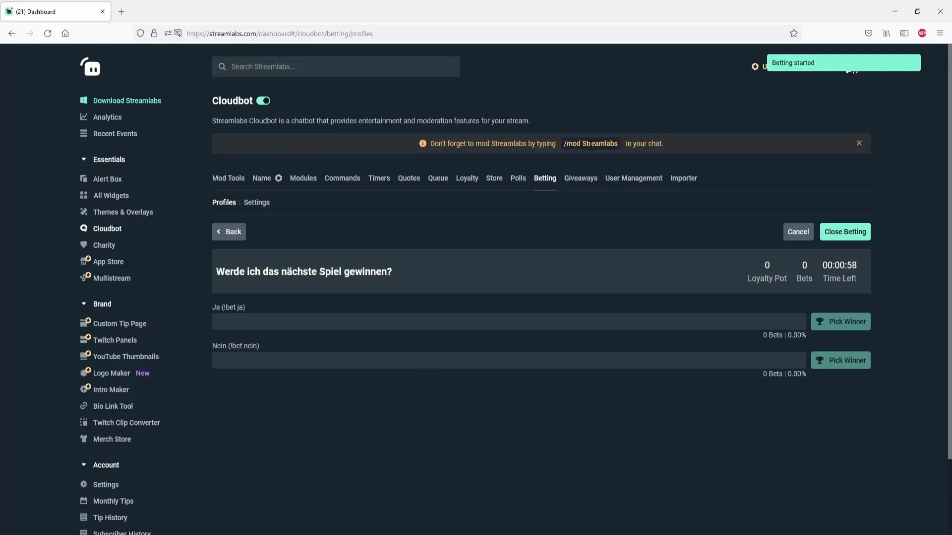 Configurar apuestas en Streamlabs OBS - Guía paso a paso
