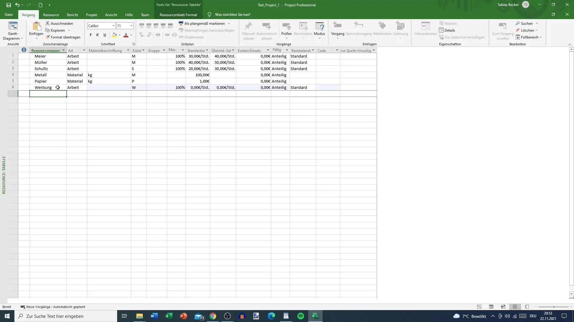 MSプロジェクトでコストを効率的に入力する