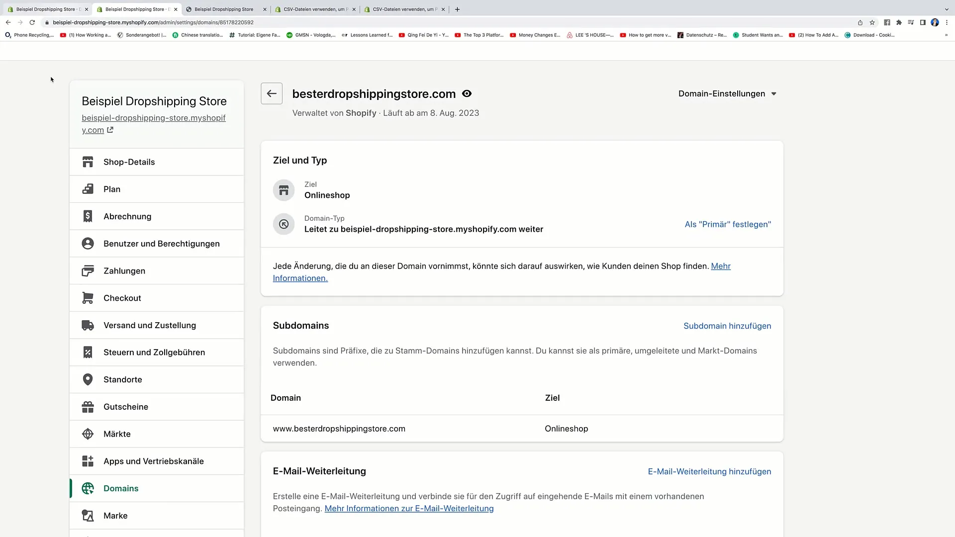 Ställa in primärt domännamn i Shopify