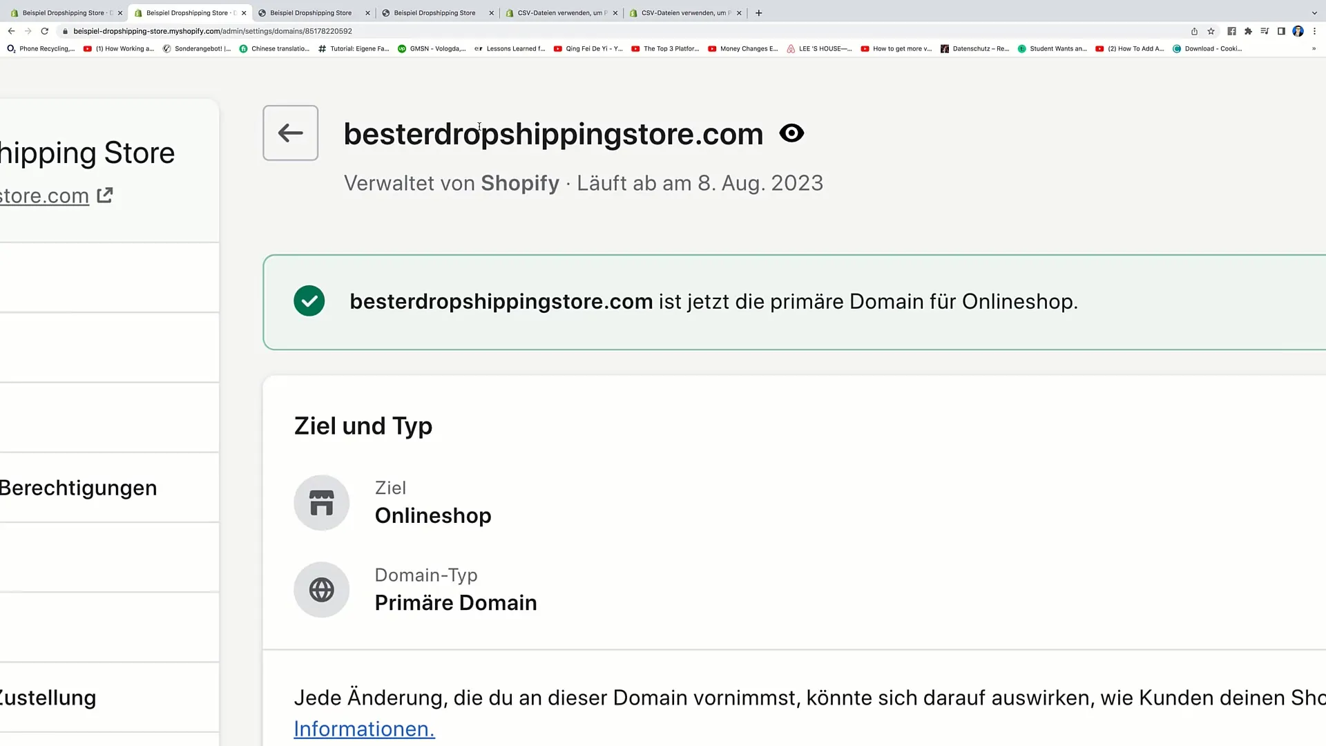 Ställa in primärt domännamn i Shopify