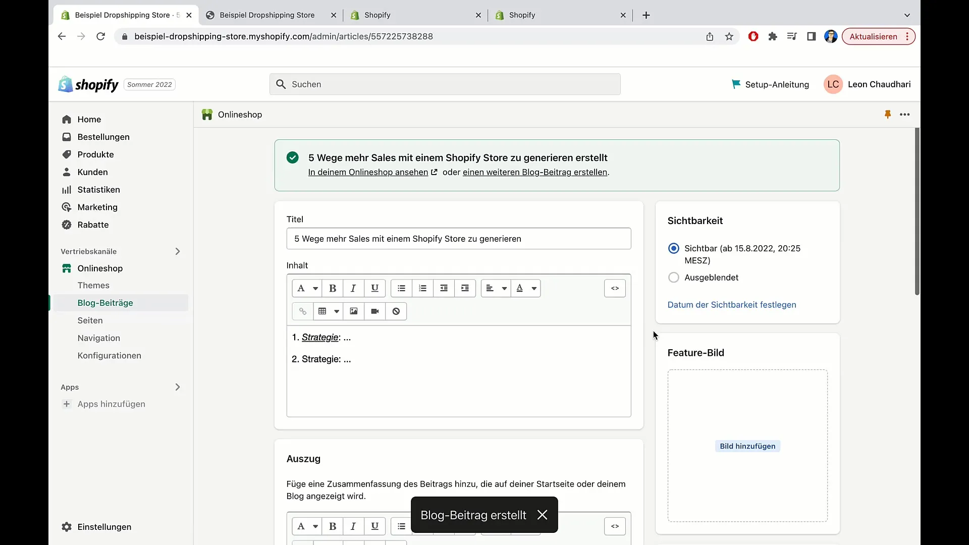 Blog-Beiträge erfolgreich in Shopify erstellen Blog-Beiträge erfolgreich in Shopify erstellen