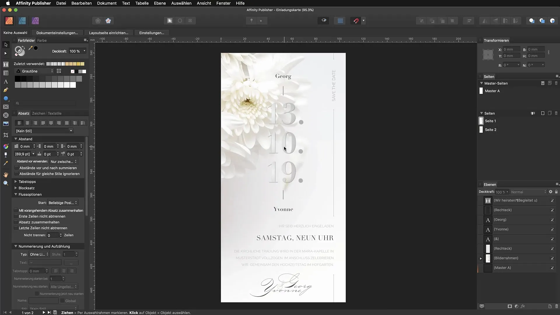 Affinity Publisherでの部分的な仕上げのための装飾カラー Affinity Publisherにおける部分的な仕上げのための装飾色