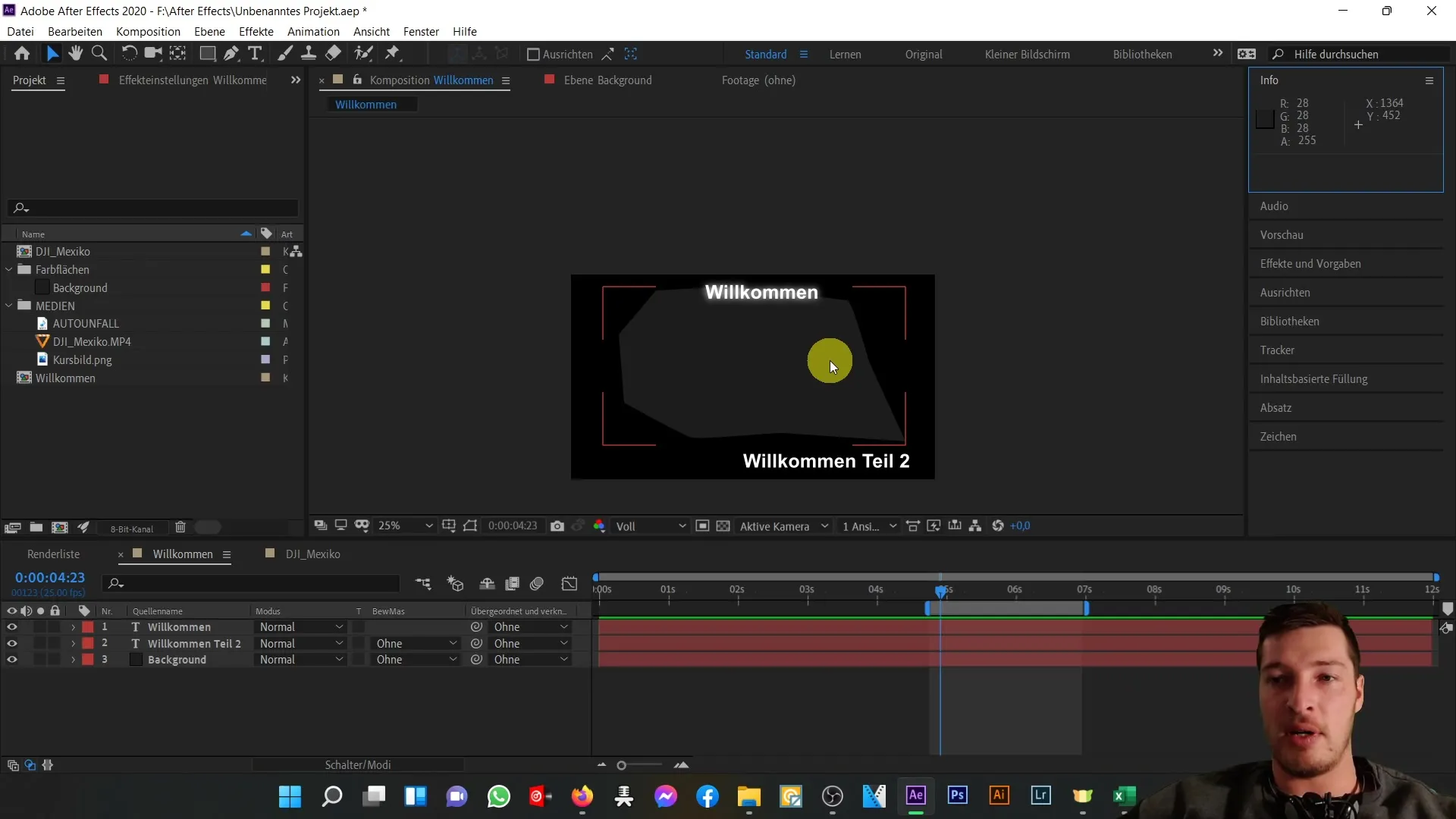 After Effects Tutorial: Überblick über den rechten Arbeitsbereich – Info und Audio