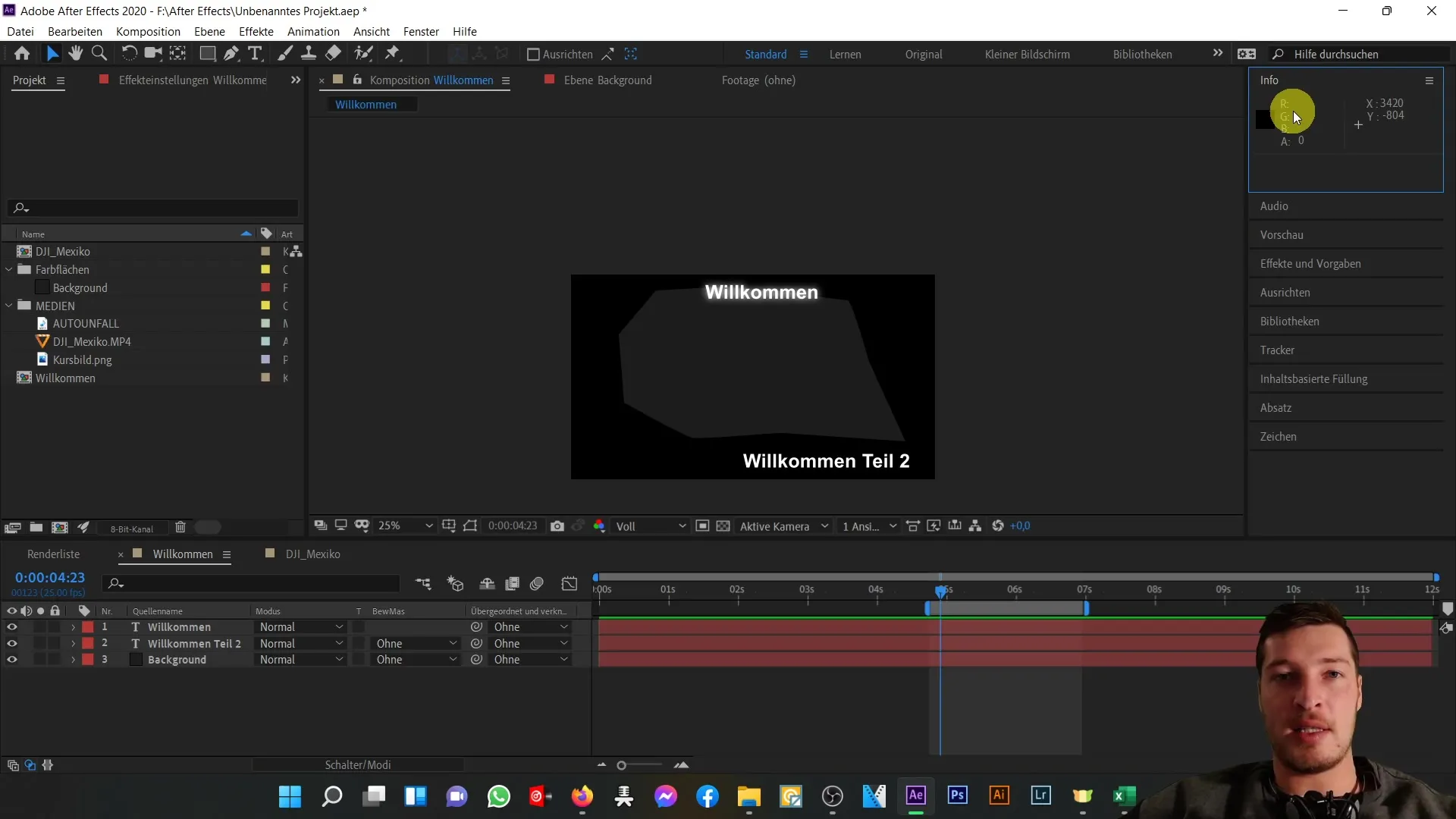 After Effects Tutorial: Überblick über den rechten Arbeitsbereich – Info und Audio