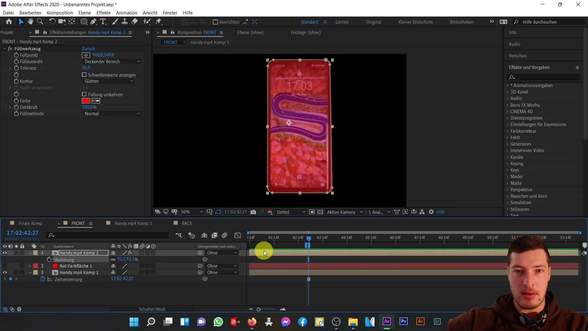 Penyetelan yang sempurna antara bagian depan dan belakang ponsel 3D di After Effects Penyelarasan sempurna antara bagian depan dan belakang sebuah ponsel 3D di After Effects