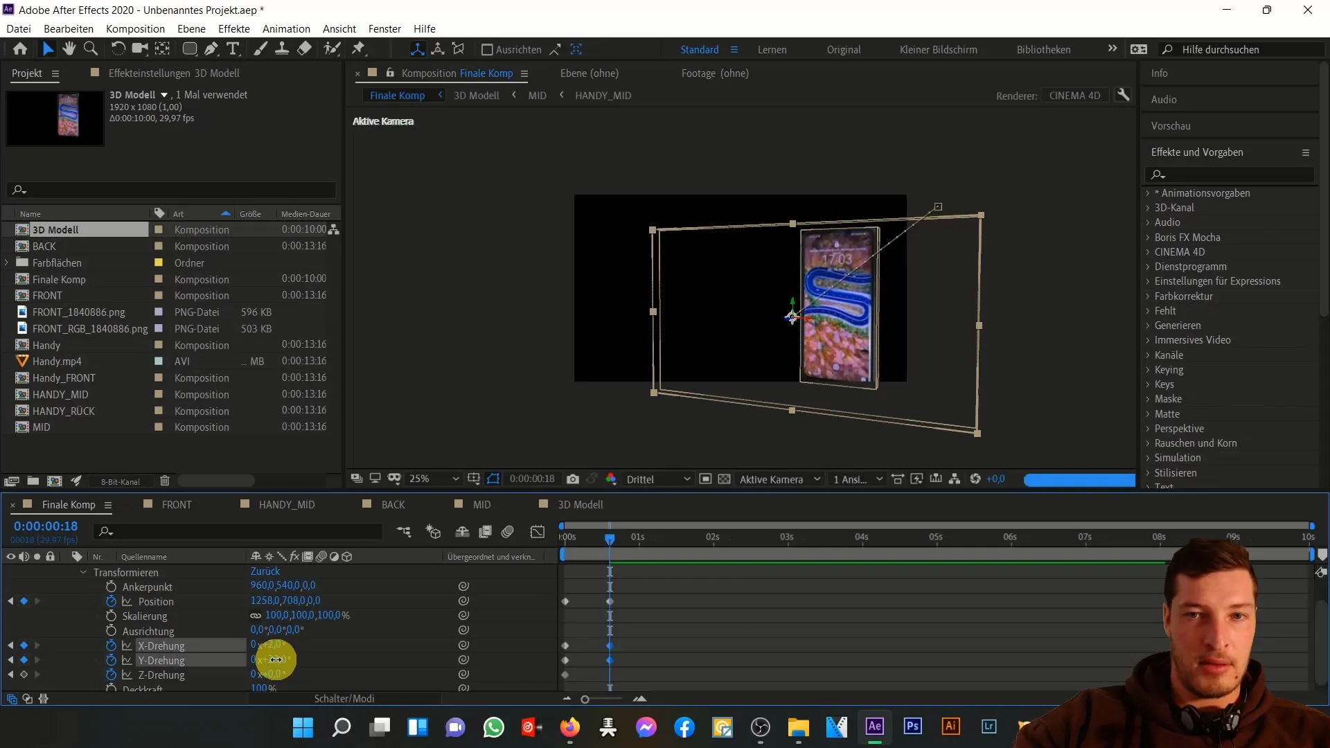 3D-Handy Animation in After Effects: Bewegungen & Effekte
