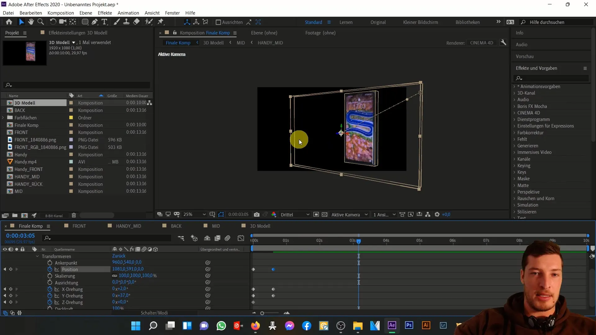 3D-Handy Animation in After Effects: Bewegungen & Effekte