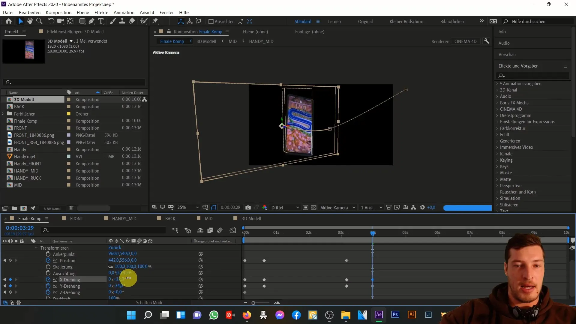 3D-Handy Animation in After Effects: Bewegungen & Effekte