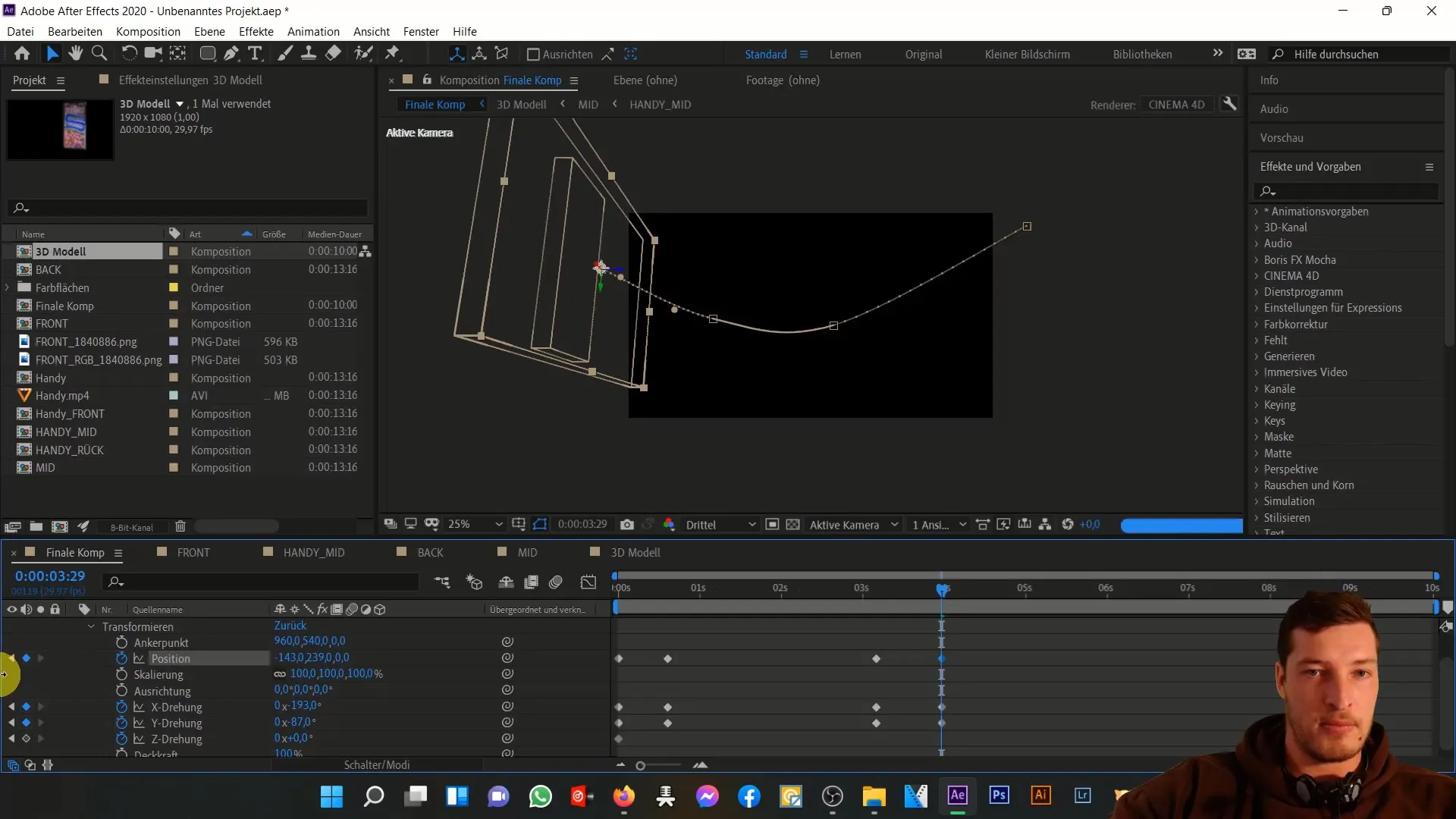 3D-Handy Animation in After Effects: Bewegungen & Effekte