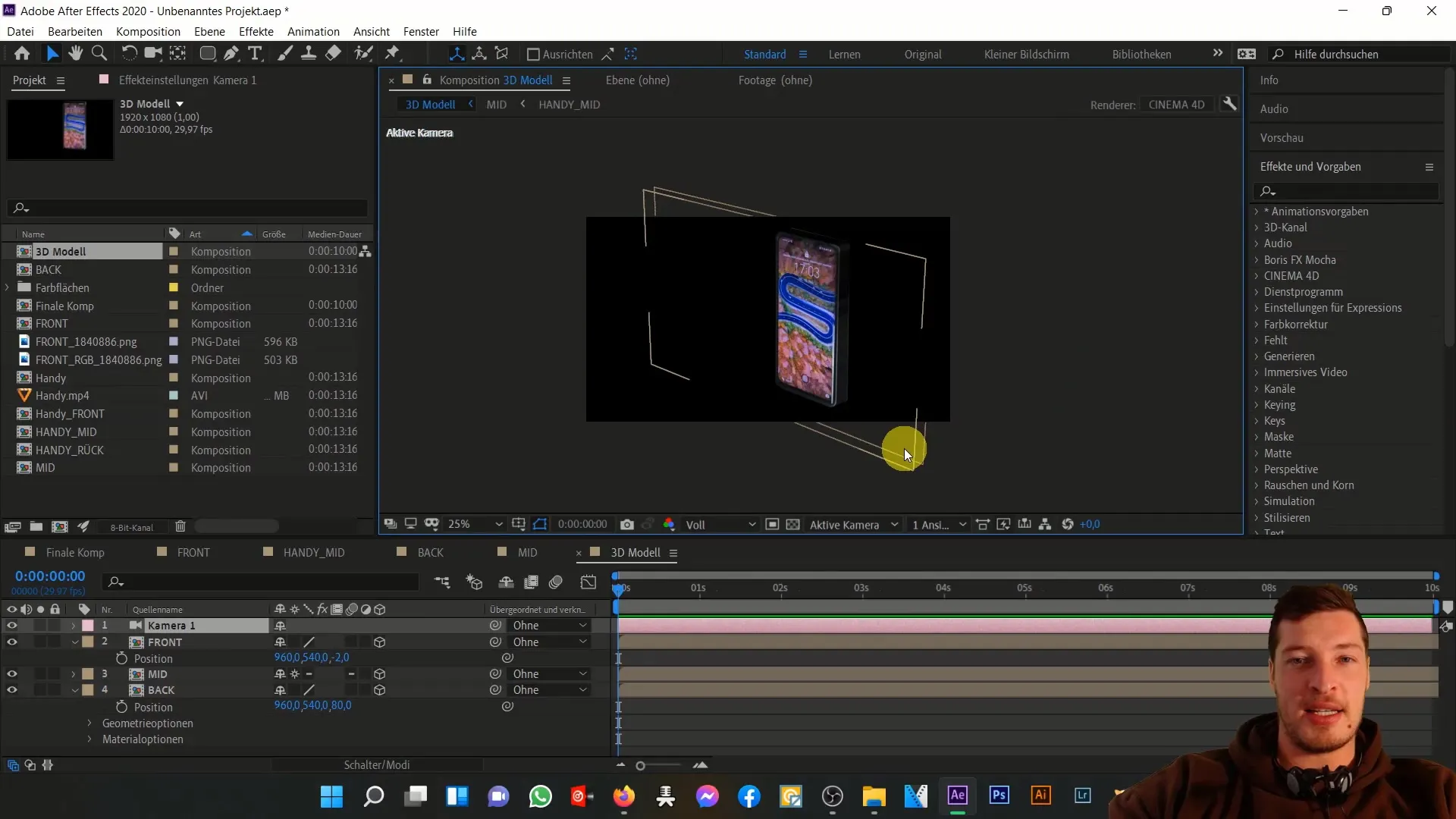 3D-Handy Animation in After Effects: Bewegungen & Effekte