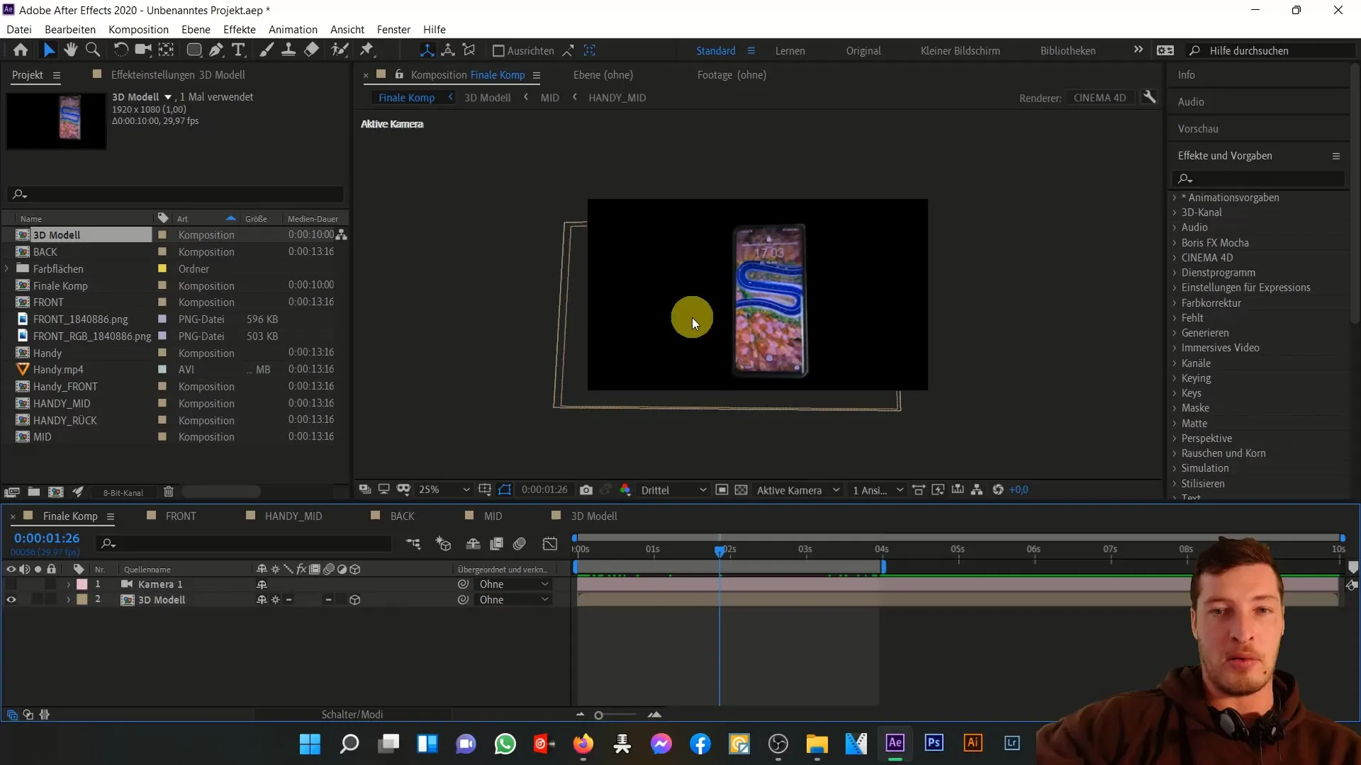 3D-Handy Animation in After Effects: Bewegungen & Effekte