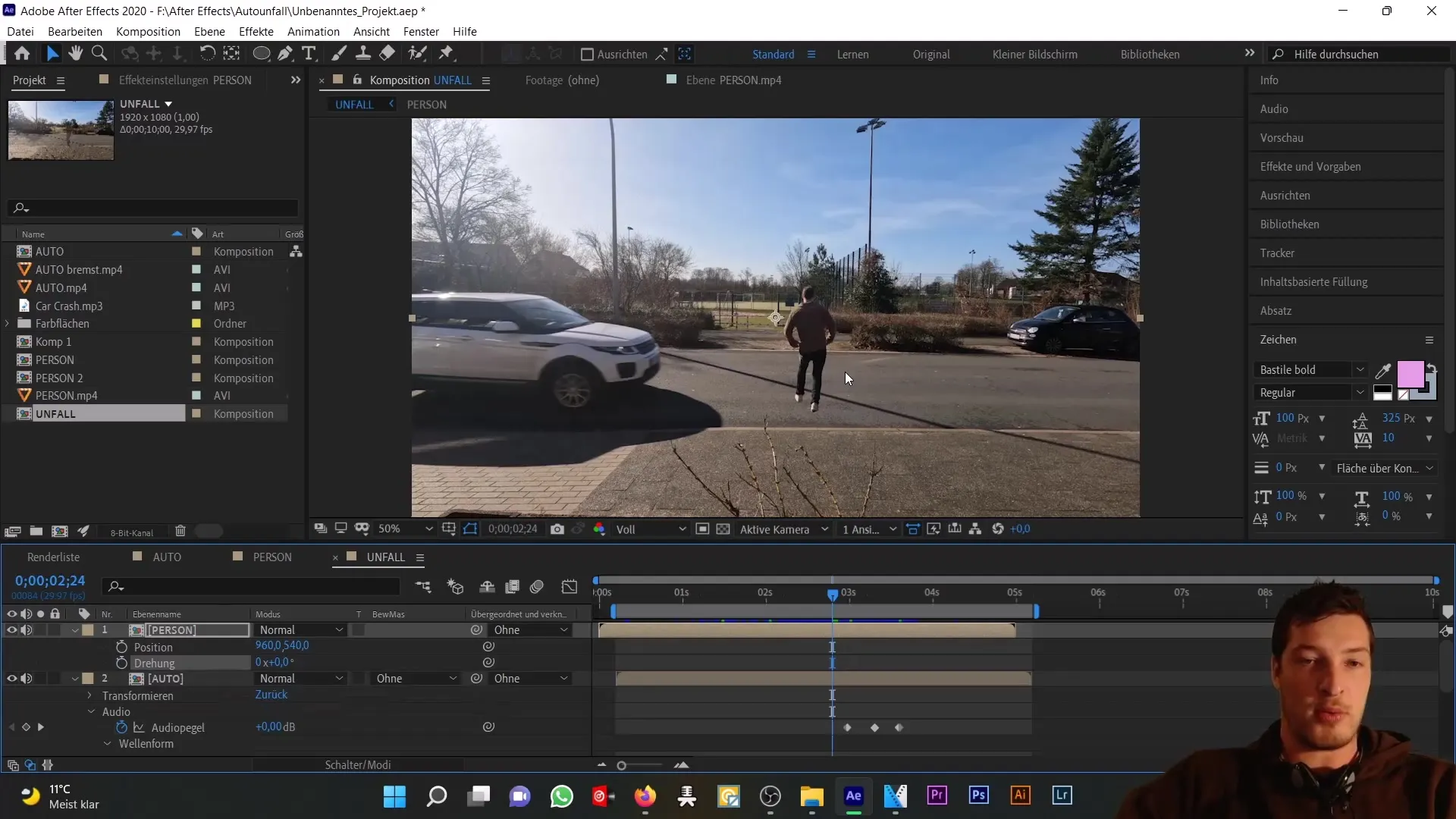 Autounfall in After Effects: Null-Objekt und Expressions für realistische Animationen