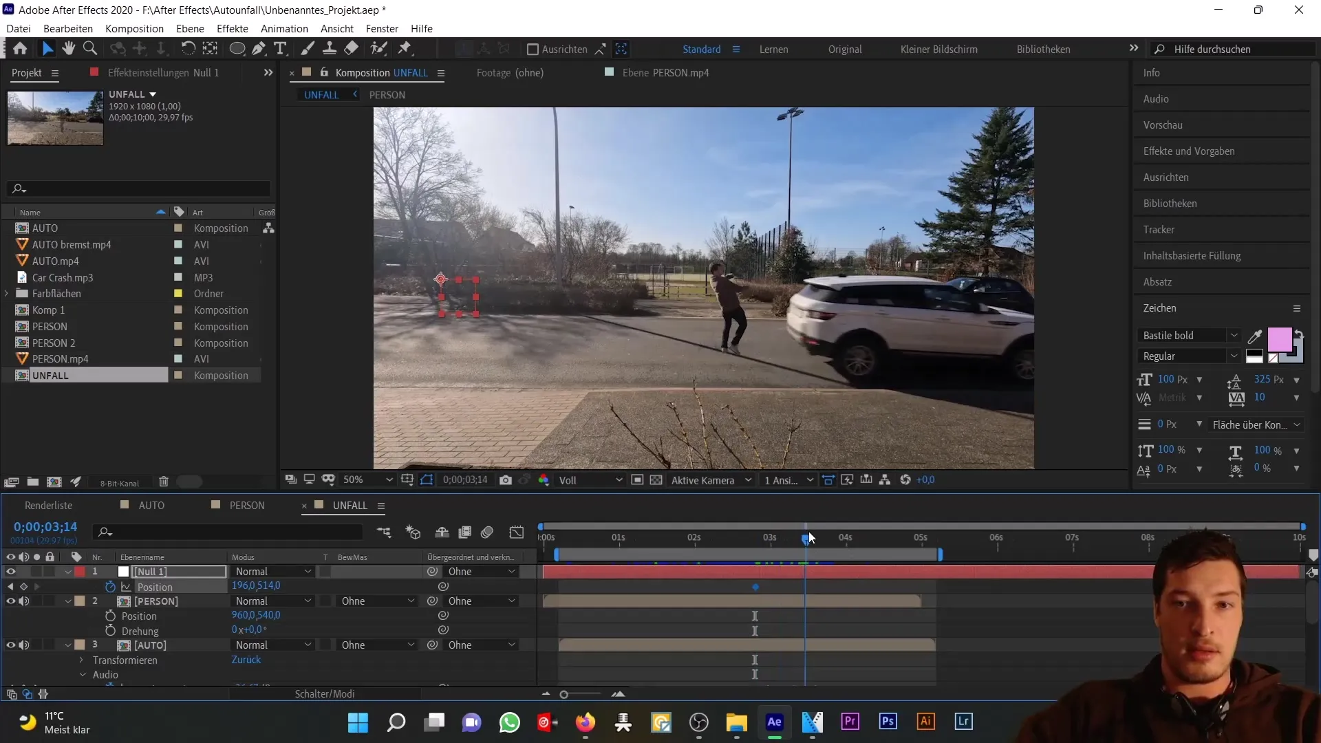 Autounfall in After Effects: Null-Objekt und Expressions für realistische Animationen