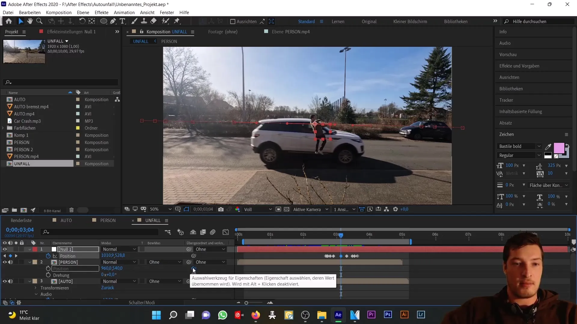 Autounfall in After Effects: Null-Objekt und Expressions für realistische Animationen